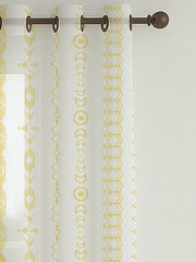 Set of 3 Window Curtains | 2 Geometric Printed + 1 Solid Sheer for Bedroom Living room | Yellow